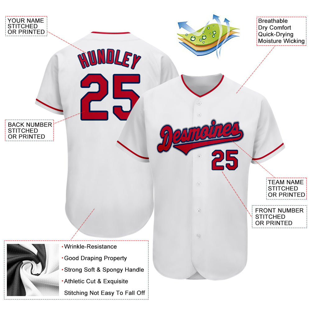 Custom White Red-Navy Authentic Jersey - Image 3