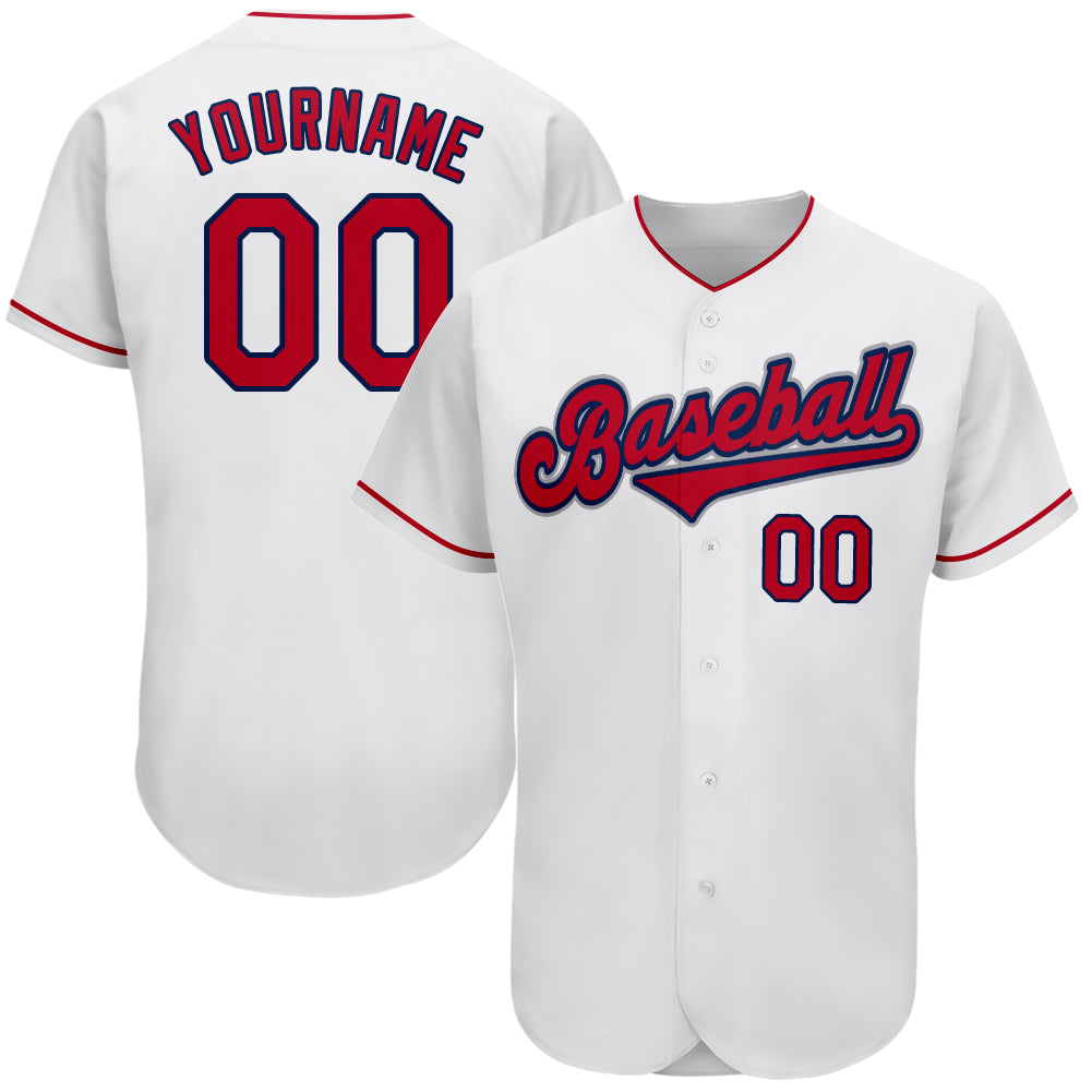 Custom White Red-Navy Authentic Jersey