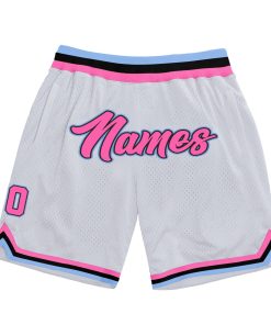 Custom White Pink-Light Blue Authentic Throwback Shorts