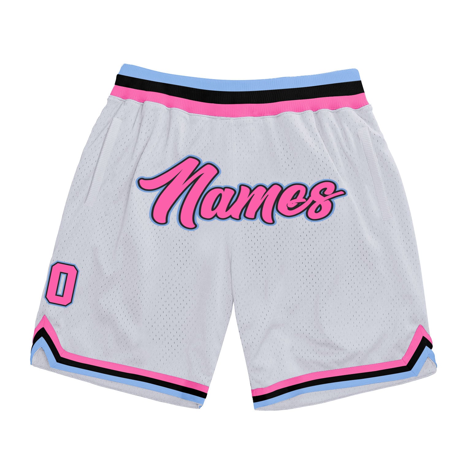Custom White Pink-Light Blue Authentic Throwback Shorts
