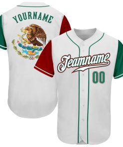 Custom White Kelly Green-Red Authentic Mexico Two Tone Jersey
