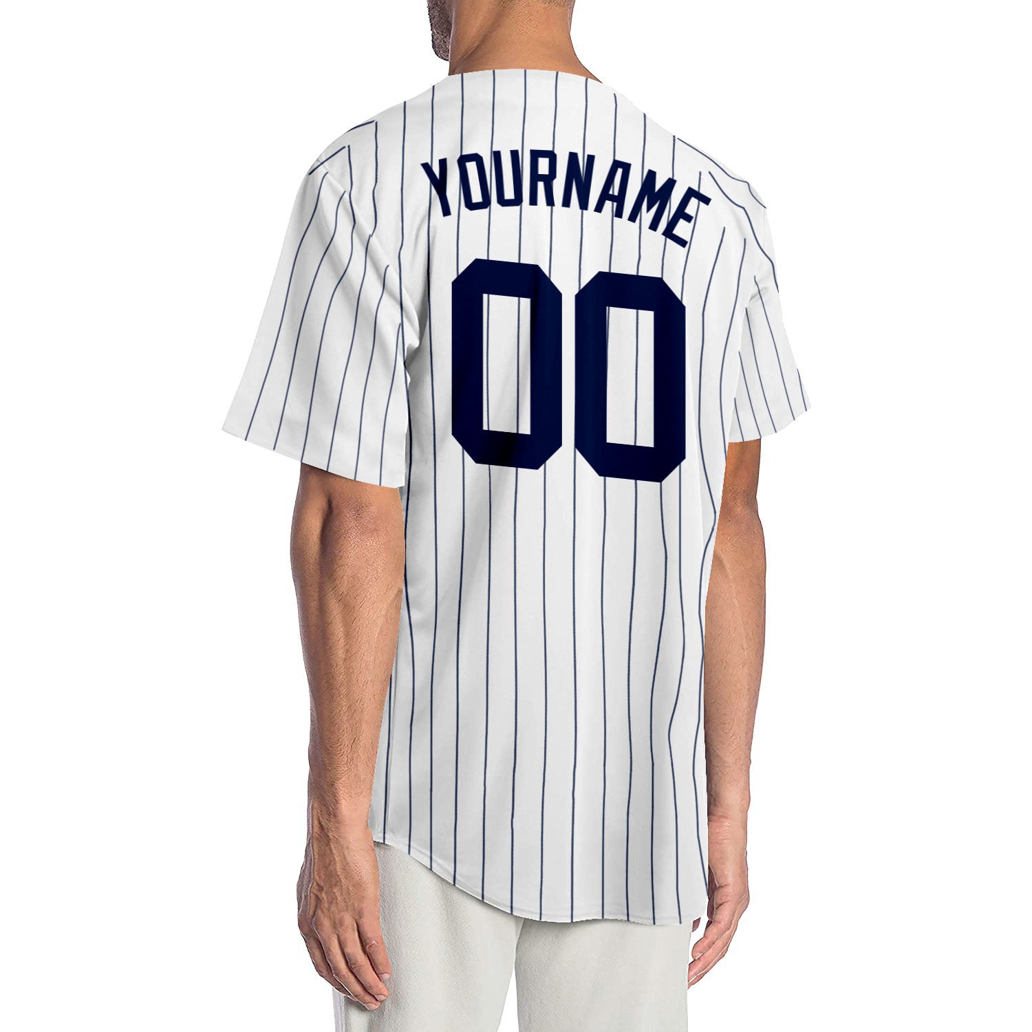 Custom White Navy Pinstripe Navy Authentic Jersey - Image 2