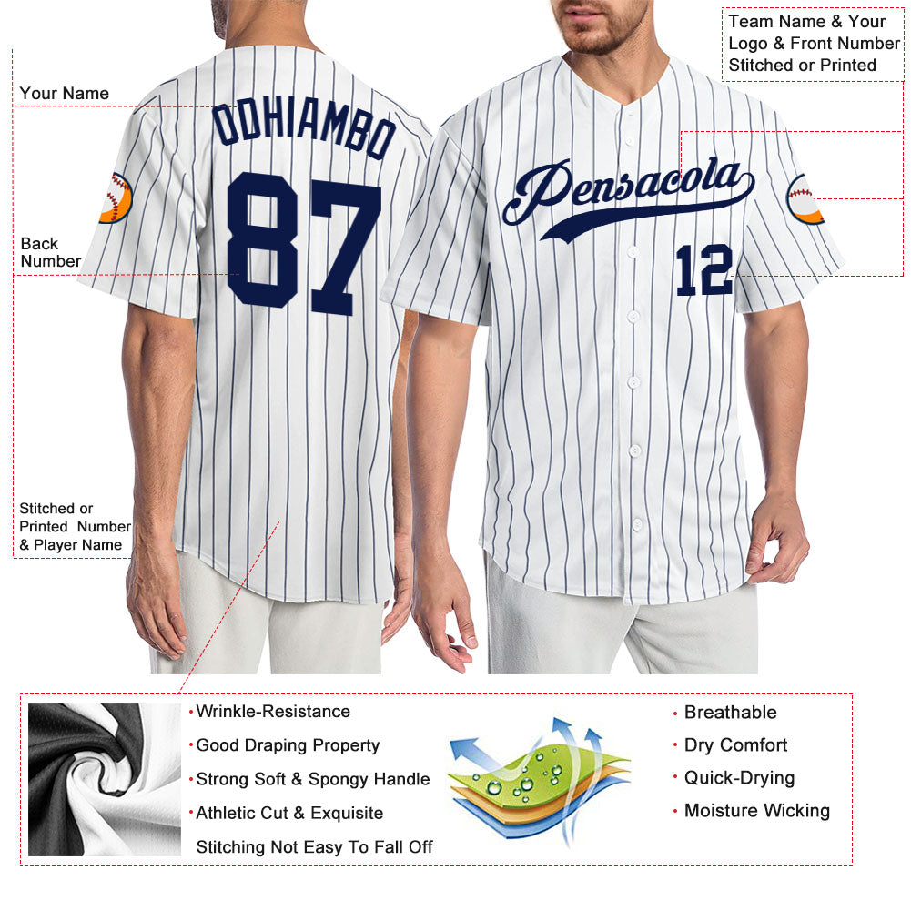 Custom White Navy Pinstripe Navy Authentic Jersey - Image 3