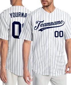Custom White Navy Pinstripe Navy Authentic Jersey