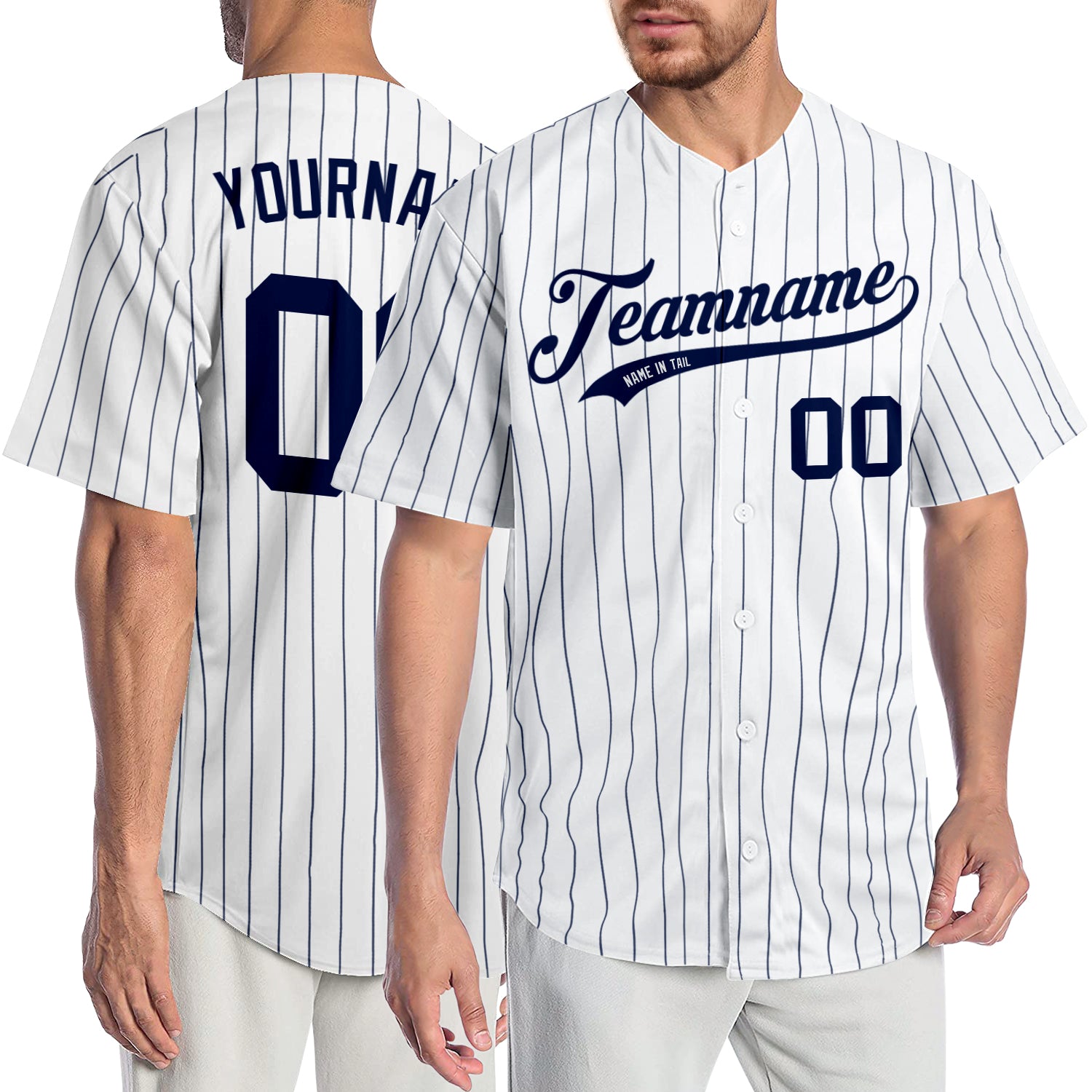 Custom White Navy Pinstripe Navy Authentic Jersey