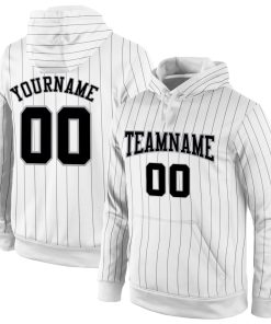 Custom Stitched White Black Pinstripe Black-Gray Sports Pullover Sweatshirt Hoodie